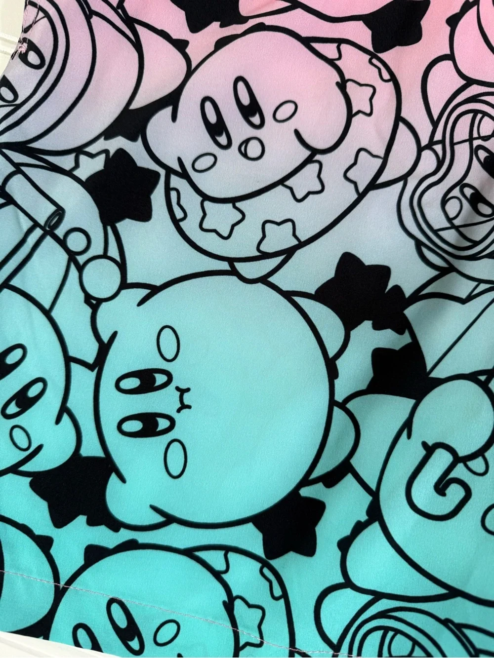 Gradient Pink to Blue Men's Swim Trunks with Playful Kirby Design